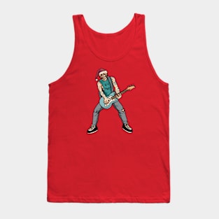 Rocker Skeleton with Guitar and Santa Hat Tank Top